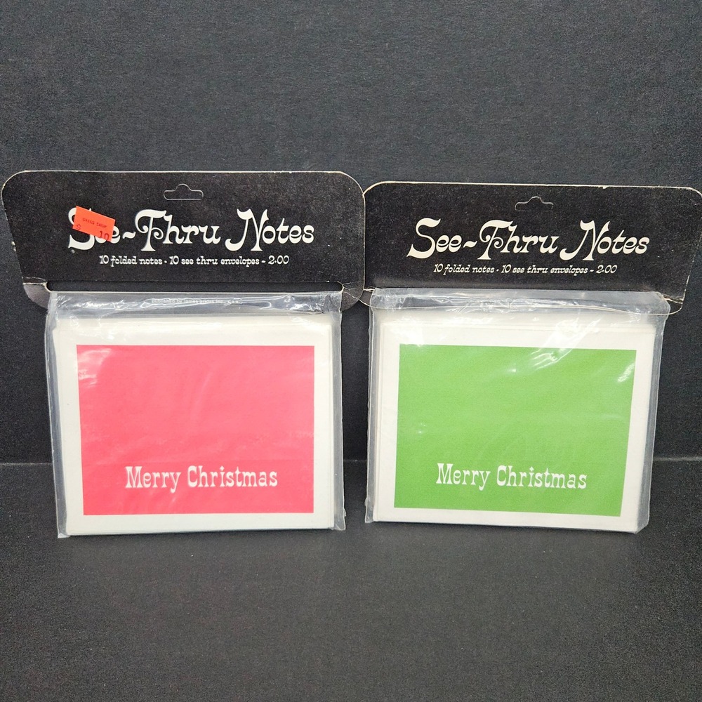 See-Thru Notes & Envelopes Christmas Cards Red Green Vintage Set of 20 NOS NEW